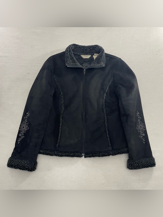 L.L. Bean Jackets & Blazers - LL Bean Black Embroidered Micro Fleece Lined Winter Jacket Coat Women's M Floral